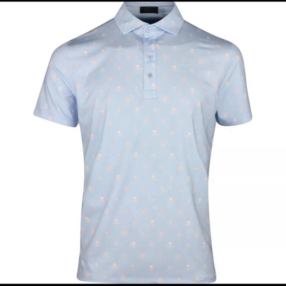 G/Fore Golf Polo Shirt Men's Sky Blue All Over Print 3D Skulls - Picture 1 of 6